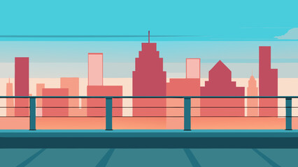Obraz premium Modern Skyline Spacious Concrete Plaza Vector Urban City View Illustration