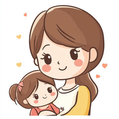 Fototapeta premium Happy Mother and Daughter Embrace in Sweet Cartoon Illustration