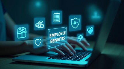 Digital help is available on a laptop and computer keyboard, representing employee benefits