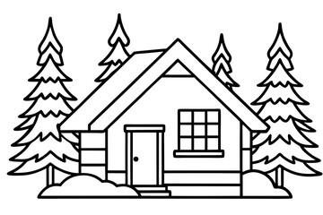 Naklejka premium Cozy Snow Cabin Minimalist Line Art