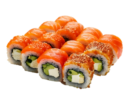 Delicious Sushi Set on Transparent & White Background