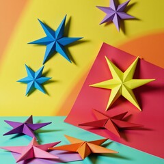 Obraz premium Cool Arranged origami stars on a vibrant gradient background