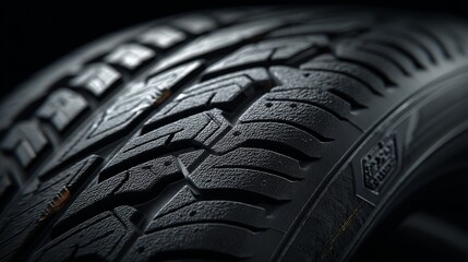 A close-up view of a textured tire tread showcasing detailed patterns designed for traction and performance on various surfaces.