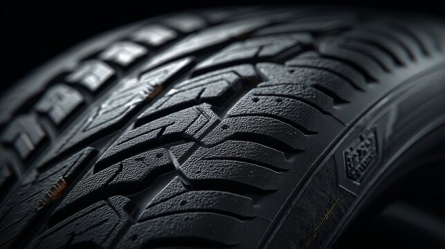 A close-up view of a textured tire tread showcasing detailed patterns designed for traction and performance on various surfaces.