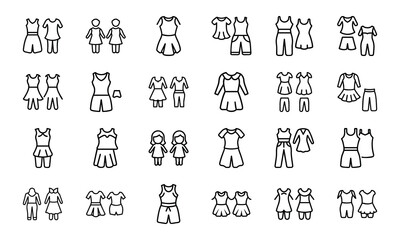 Line Style Baby and Kids Clothing Icons Set &ndash; Vector Outfit and Wardrobe Collection for Children, Boys, Girls, and Toddlers

