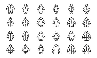 Line Style Baby and Kids Clothing Icons Set – Vector Outfit and Wardrobe Collection for Children, Boys, Girls, and Toddlers

