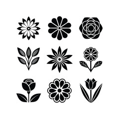 Collection of nine black floral silhouettes in a grid pattern silhouette