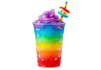 Colorful Slushie Drink Illustration in Clear Plastic Cup with Layered Ice and Straw on White Background for PNG Use
