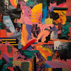 Fototapeta premium Bold Abstract Expressionism with Textured Brushstrokes and Vivid Color Blocks. Energetic abstract expressionist artwork featuring a dynamic composition of layered textures, thick impasto brushstrokes