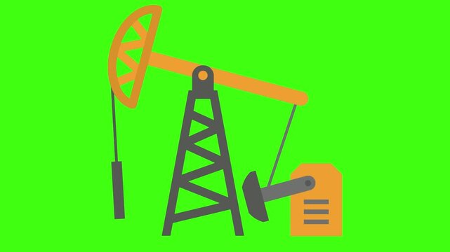 Cartoon Oil Pump Jack on Green Screen, Animation Loop