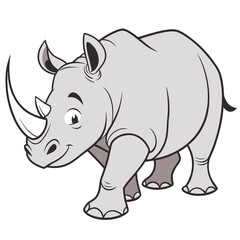 Fototapeta premium Cute and funny rhino cartoon coloring page with a big horn, isolated on a white background