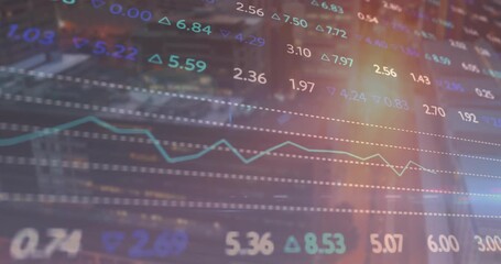 Opening finance UI animating data indicators, drifting chart fading flare visualizing market trends - Powered by Adobe