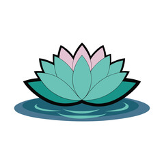Lotus Flower Floating on Water with White Background 