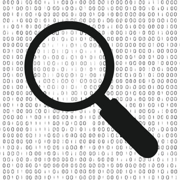Magnifying glass over binary code