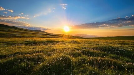 Fototapeta premium Golden Glow of Celebration: New Year Decorations Meet Grassland Sunset in Breathtaking Images As the sun dips below the horizon, painting the grassland in hues of amber and crimson, vibrant New Year d