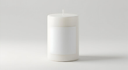 Elegant White Pillar Candle Mockup Blank Label Perfect for Branding and Design Projects Simple Clean Minimalist Aesthetic Home Decor Relaxation Spa Wellness