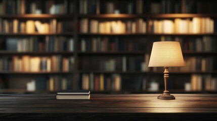 Obraz premium Library Lamp and Books on Table.