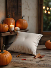 Obraz premium Halloween Pillow Mockup with Cozy Autumn Decor