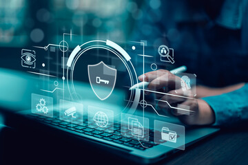 Cyber security and Security password login online concept  Hands typing and entering username and password of social media, logging in with smartphone to an online bank account, data protection hacker