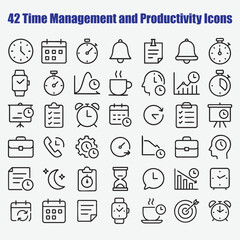 Time management productivity icons collection clock