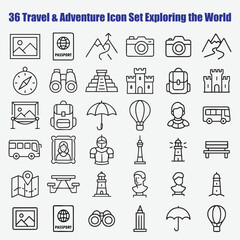 Travel adventure icons collection passport camera