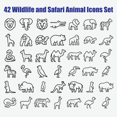 Wildlife and Safari Animal Icons lion elephant