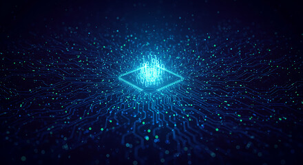 Abstract blue glowing eye symbol representing artificial intelligence and technology