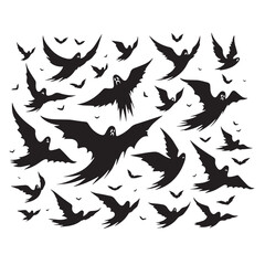 Obraz premium black Group of flying ghosts Silhouette Vector, High Quality Illustration on White Background