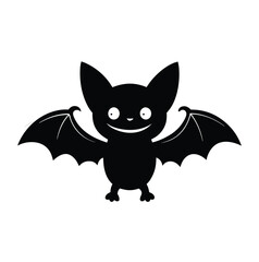 Black silhouette of a small bat with wide wings