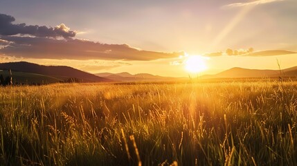 Fototapeta premium Golden Glow of Celebration: New Year Decorations Meet Grassland Sunset in Breathtaking Images As the sun dips below the horizon, painting the grassland in hues of amber and crimson, vibrant New Year d