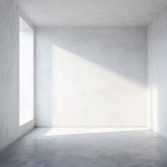 Obraz premium Clean Empty Room Interior, Cement Floor, Concrete Walls, Sunlight, Modern Architecture
