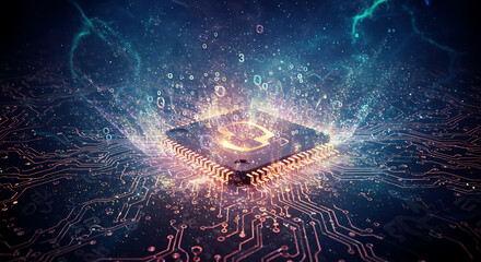 Abstract digital art of a glowing butterfly emerging from circuitry