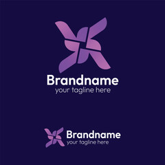 Purple Pinwheel X Letter Logo Design: A Modern, Dynamic, and Abstract Vector Graphic for Innovative Brands