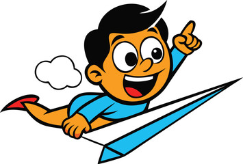Obraz premium sketchy cartoon boy flying paper airplane