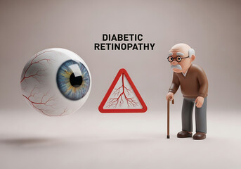 Diabetic Retinopathy 3 D Illustration Elderly Man Eye Warning Sign