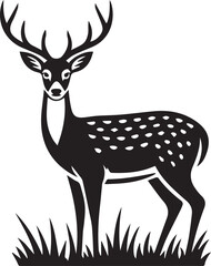 minimalist black and white stag silhouette with antlers vector graphic for logo background pattern