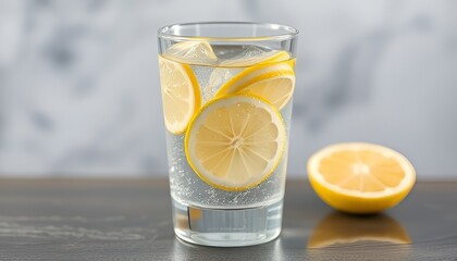 2904 Glass of water with lemon slices (Hydration refreshment)