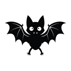 Black silhouette of a flying bat with open wings