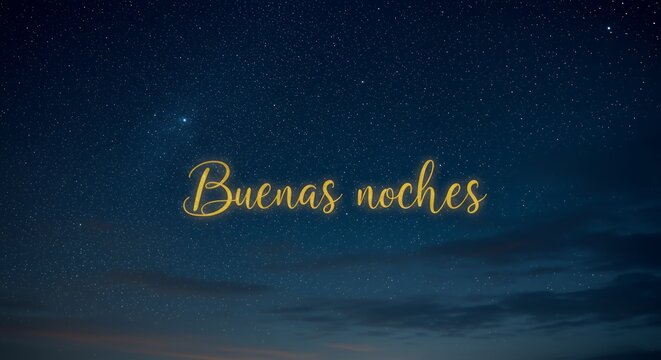 Night Sky with Stars and Golden 'Buenas noches' Text for Evening Greeting