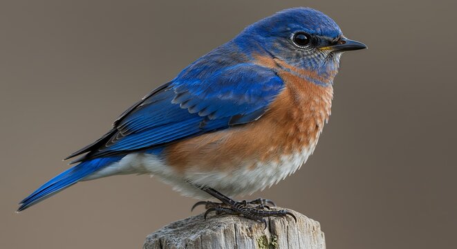 Blue and Rust Colored Bird Perched on Wooden Post in Natural Setting