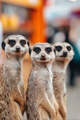 A group of meerkats observing their surroundings, alert and attentive. Wild animal behavior for wildlife conservation.