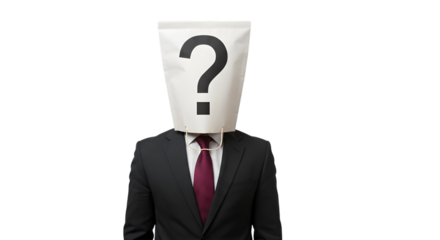 Confused Businessman with Question Mark Paper Bag