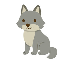 Cute cartoon wolf sitting peacefully, friendly forest animal illustration