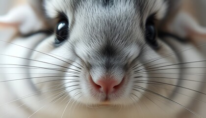 Close up of a chinchilla's face &ndash; Round eyes soft fur and smal