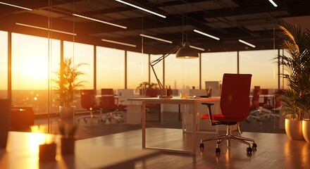 Modern Office Sunset Workspace Presentation Template