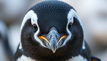 Naklejka premium Close up of a penguin's face – Black and white feathers small