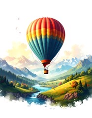 Naklejka premium Hot Air Balloon Over Mountain Valley
