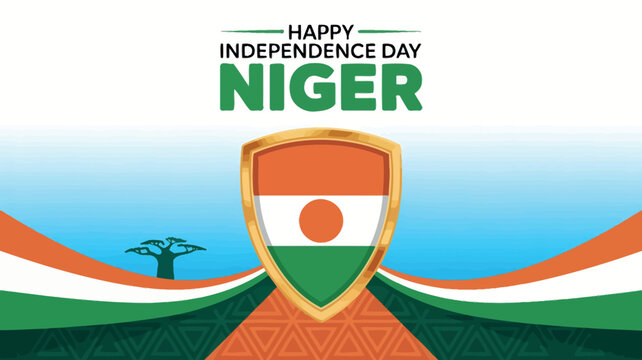 Happy Independence Day Niger Flag Shield Celebration