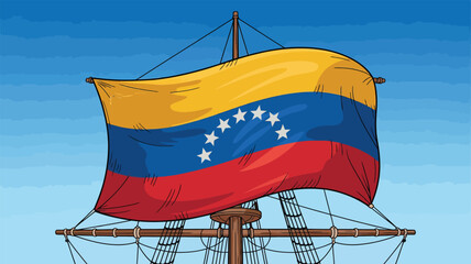 Venezuela Flag Day Celebration Ship Beach Scene © Melange