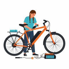 Obraz premium Young Woman Assembling an Electric Bicycle Battery Pack and Components for Repair